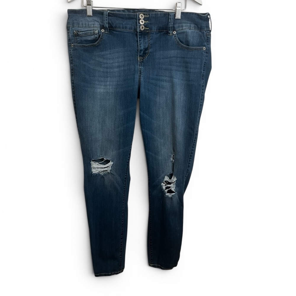 torrid Mid-Dark Blue Distressed Skinny Jeans
